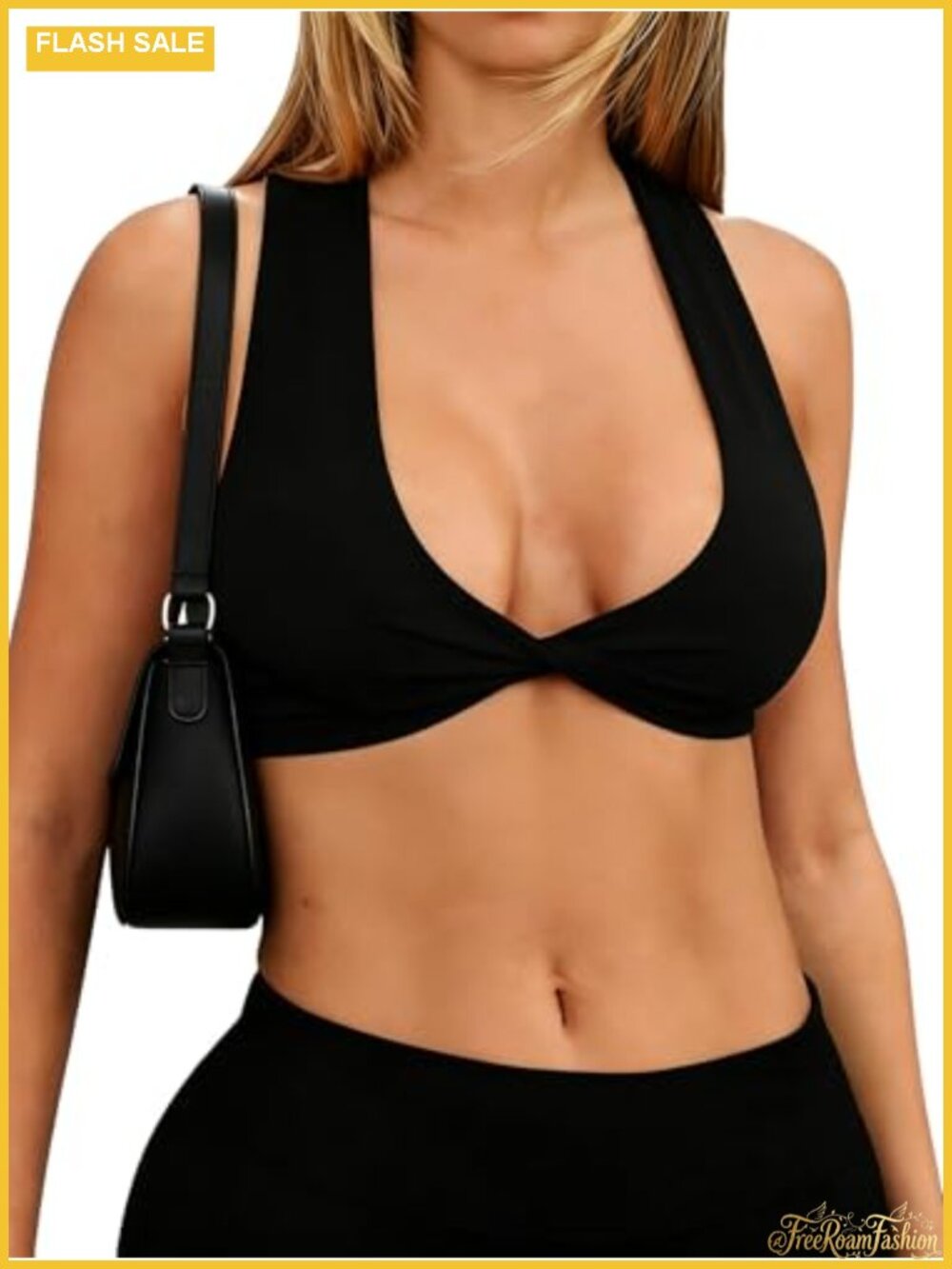Women's Double Lined Crop Top Twist Front Y2K Going Out Shirt Medium Support